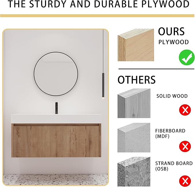 Malwee 48 Inch Floating Bathroom Vanity with Sink, 48'' Single Sink Wall Mounted Bathroom Vanity, with 2 Doors and White Resin Basin Top, Wall Hung Storage Cabinet Set (035-48)