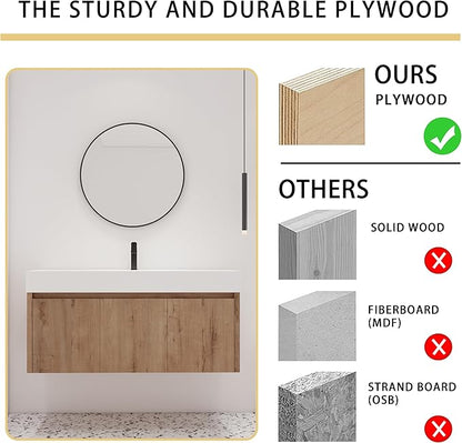 Malwee 48 Inch Floating Bathroom Vanity with Sink, 48'' Single Sink Wall Mounted Bathroom Vanity, with 2 Doors and White Resin Basin Top, Wall Hung Storage Cabinet Set (035-48)