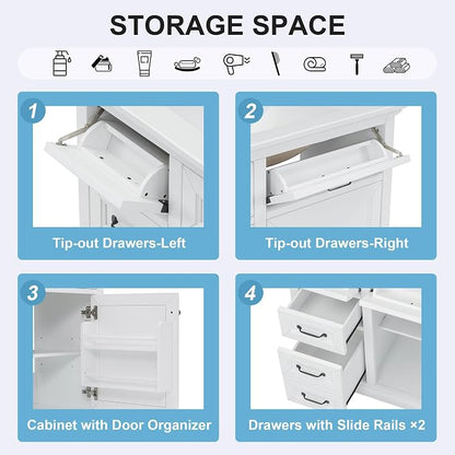 36" Bathroom Vanity with Ceramic Sink,Freestanding Storage Cabinet w/Soft-Close Door and 2 Tip-Out & 2 Drawers,Undermount Single Basin Bath Vanity Set w/Adjustable Shelf,White
