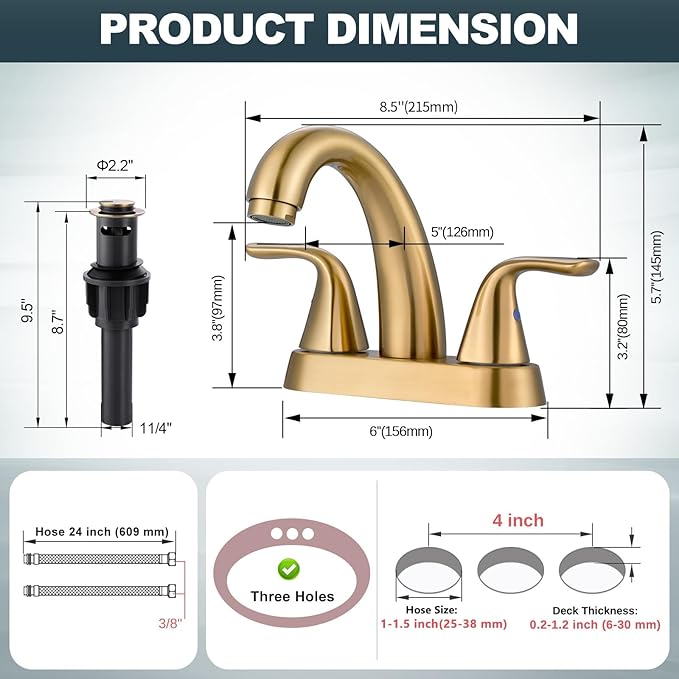 Brushed Gold Bathroom Sink Faucet: ALEASHA 4 Inch Centerset Bathroom Faucet, 2 Handles Washroom Sink Faucets with Pop Up Drain Stopper, RV Lavatory Vanity Faucets with Aesthetic Appeal