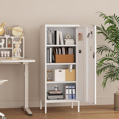 Metal Locker Cabinet Lockable Bathroom Storage Cabinet Black 4 Tier Employee Lockers for Home, School, Office, Garage (White, 19.69" D x 15.75" W x 49.21" H)
