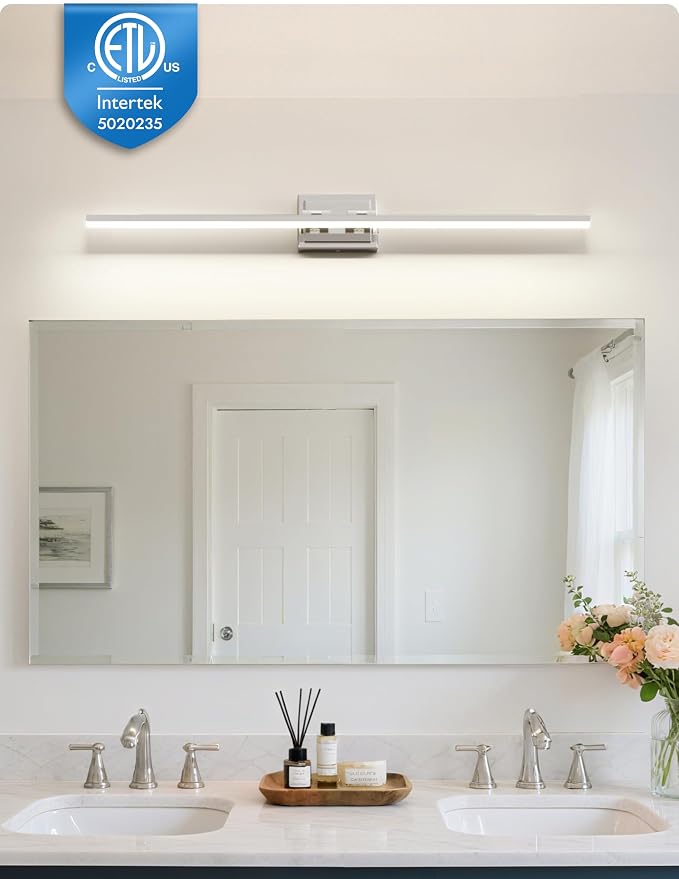 39.4 Inch Modern Bathroom Light Fixture, 24W 5CCT Dimmable LED Chrome Bathroom Vanity Lights Over Mirror, Vanity Lights for Bathrooms Restroom Mirror- ETL Certified