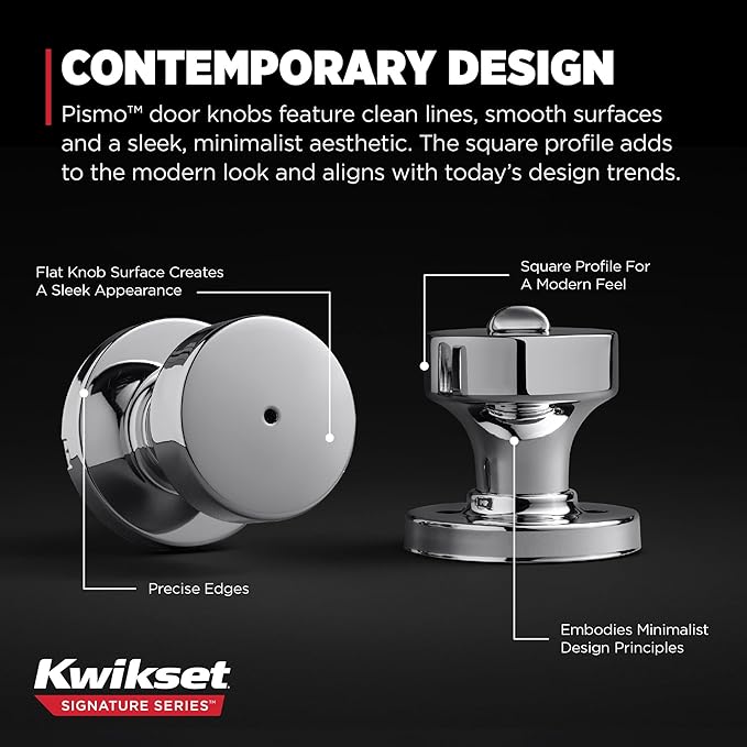Kwikset Pismo Interior Privacy Door Knob with Lock, Door Handle for Bathroom and Bedroom, Polished Chrome Keyless Turn Lock Doorknob (Pack of 10)