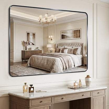 Bathroom Mirror 40"x50" Matte Black Rectangle Bathroom Wall Mirror for Over Sink, Modern Large Vanity Mirror, HD Tempered Glass, Anti-Rust Aluminum Alloy Frame, for Living Room, Bedroom, Entryway