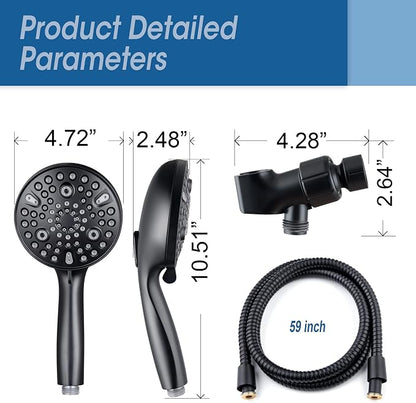 Shower Head with Handheld,High Pressure, 10 Spray Modes, Black | High Pressure Shower Head With 10 Spray Modes, Stay Clean Nozzles, Power Wash for Tub, Tile & Pets, Long 5 ft Hose