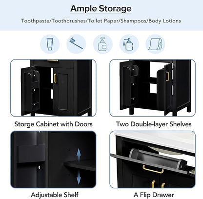 Harper & Bright Designs 48" Bathroom Vanity Set with Double Sink, Free Standing Single Basin Vanity Set with 2 Soft-Close Doors and Drawer, Wood Storage Cabinet with Ceramic Basin for Bathroom, Black