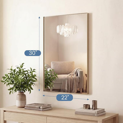 DUMOS 22"x30" Wall Mirror, Bathroom Mirrors for Over Sink, Gold | Tempered Glass & Anti Rust Metal Frame, Decor for Entryway, Living Room, Bathroom, Vanity