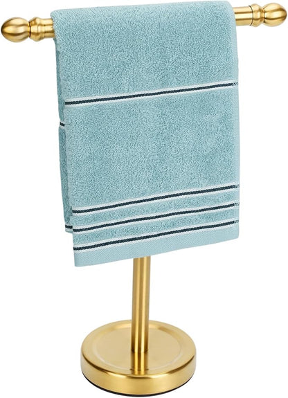 Hand Towel Holder Gold, T-Shape Hand Towel Stand for Bathroom, Stand Hand Towel Rack Free-Standing Towel Bar for Bathroom Kitchen Countertop, Stainless Steel