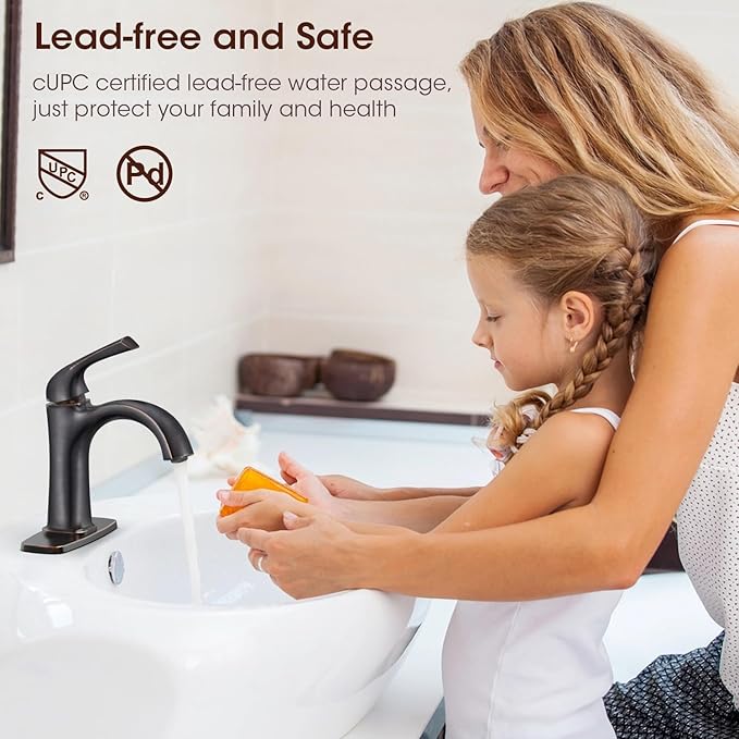 Oil-Rubbed Bronze Single Hole Bathroom Faucet, Single Handle Brass Bathroom Sink Faucet, Bathroom Sink Faucet for 1 or 3 Holes, Bathroom Faucets with Pop Up Drain and Supply Lines