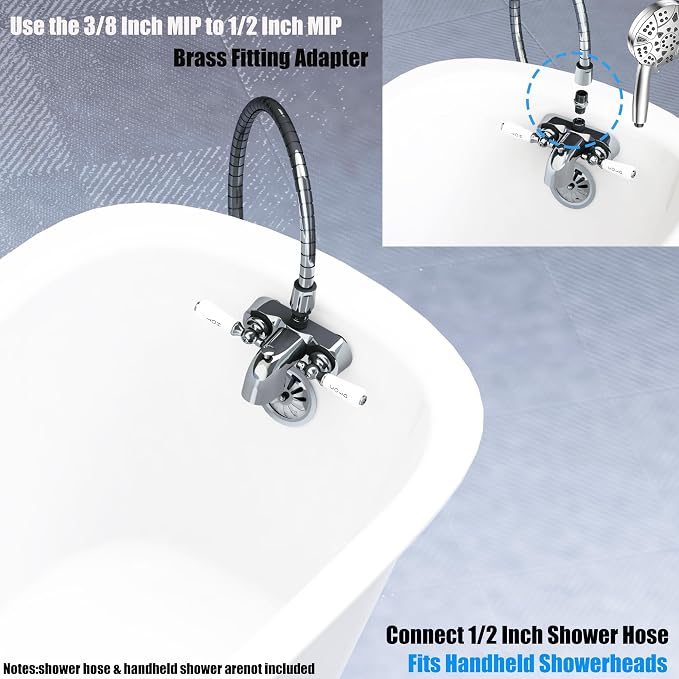 Clawfoot Add-A-Shower Bathcock Diverter,Shower Attachment for Tub Faucet,Bathtub Faucet with Porcelain Lever Handles and Ceramic Disc Cartridges,¾ MIP Inlet,Chrome