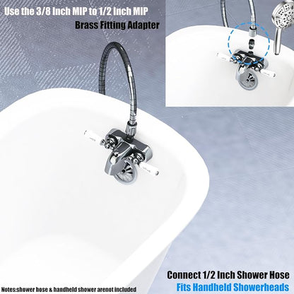 Clawfoot Add-A-Shower Bathcock Diverter,Shower Attachment for Tub Faucet,Bathtub Faucet with Porcelain Lever Handles and Ceramic Disc Cartridges,¾ MIP Inlet,Chrome