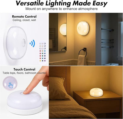 2-Pack Waterproof Shower Light No Wiring, Rechargeable Shower Lamp, White | 15 RGBW Color Mood Lighting with Remote Dimmable&Timer, LED Wireless Magnetic Ceiling/Wall Light for Bathroom Bathtub Closet