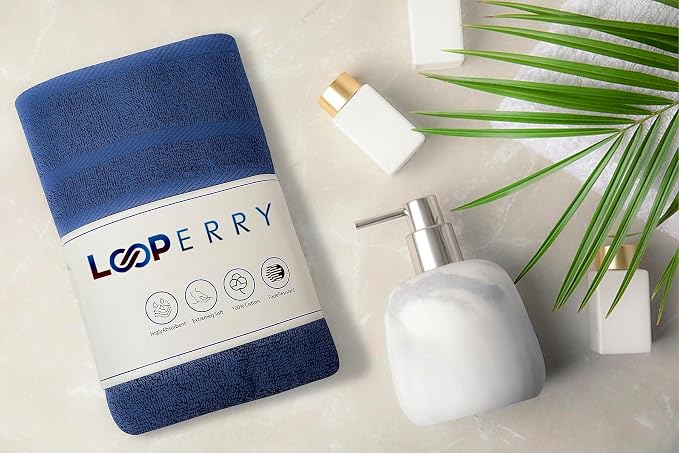 Looperry 6 Pack Small Bath Towel Set - 100% Cotton 23x46 Shower Towels 450 GSM. Lightweight & Absorbent, Soft & Quick Dry. Use for Pet Drying, Gym, Spa, Salon & More. Terry Ringspun Towels (Navy)