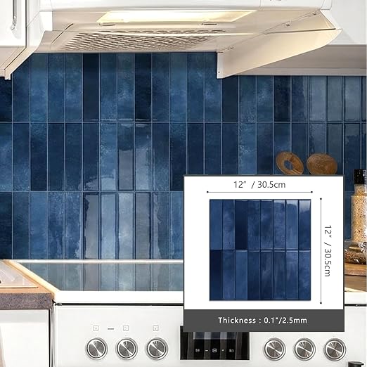 10 Sheets Upgraded Thicker Design Subway Tile Peel and Stick Backsplash | 12”×12”Self Adhesive Wall Tiles Stick on Back Splash for Kitchen,Bathroom,Camper(Blue)