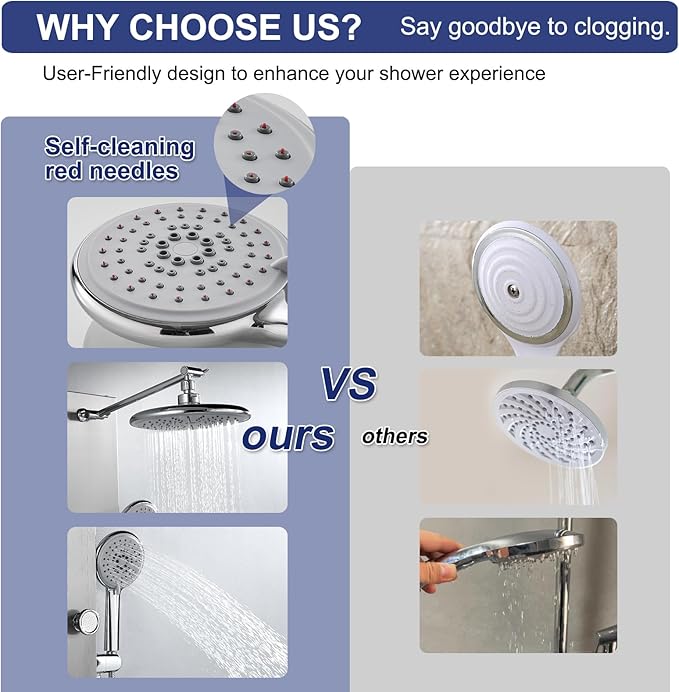 ROVATE Rainfall Shower Panel Tower System with Adjsutable Powerful Body Massage Jets, Flexible Handheld and Waterfall Tub Spout, Stainless Steel High Pressure Shower Column with Brass Valve Body