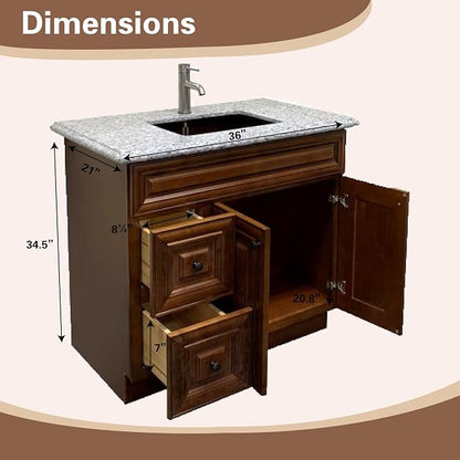 36" Maple Walnut Bathroom Vanity Base – Ready-to-Assemble Sink Cabinet with Drawers, Freestanding Bathroom Vanity Base Only, No Top or Sink