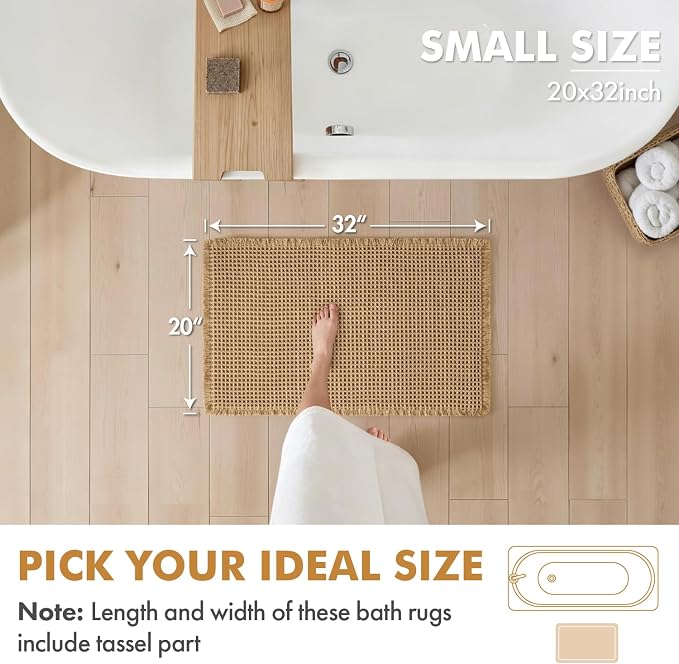 MIULEE Set of 2 Waffle Bathroom Rugs Boho Bath Mat Brown 20x32 Inch | Non Slip, Super Absorbent, Washable, Ultra Soft, Rubber Backed Bath Rugs for Bathroom Floor Tub Shower