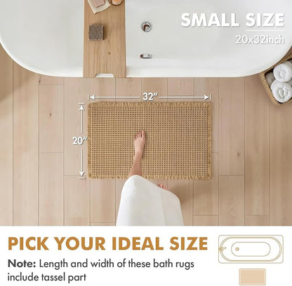MIULEE Set of 2 Waffle Bathroom Rugs Boho Bath Mat Brown 20x32 Inch | Non Slip, Super Absorbent, Washable, Ultra Soft, Rubber Backed Bath Rugs for Bathroom Floor Tub Shower