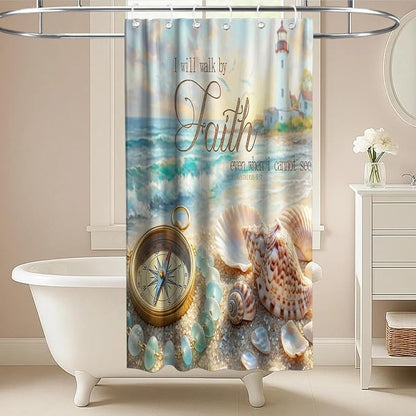 Luxury Ocean Aesthetic Shower Curtain Beach Nautical Funky Inspirational | Pretty Shower Curtains for Bathroom, Waterproof Bath Curtain with Hooks Machine Washable Bathtub Curtains 36x72 Inch Colorful