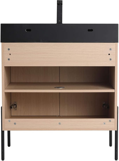Crownpoint 30 Inch Bathroom Vanity with Sink, Black Sink, White Oak Finish, Full Assembly Required, Elegant Bathroom Vanities for Modern Homes