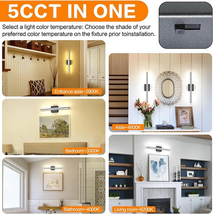 SOLFART Bathroom Light Fixtures Over Mirror Dimmable 5CCT Modern LED Black Vanity Light 24 Inch Wall Lights