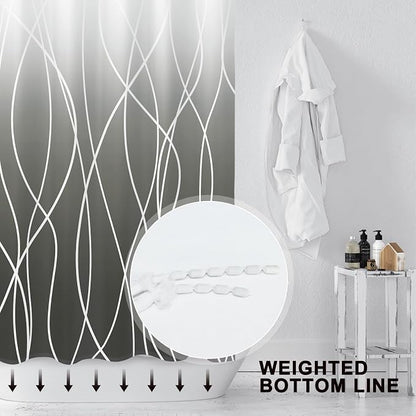 Striped Shower Curtain for Bathroom, Ombre Dark Grey, 72" W x 72" L | with Hooks, Modern Hotel Style, Water Repellent, Washable, Weighted Hem