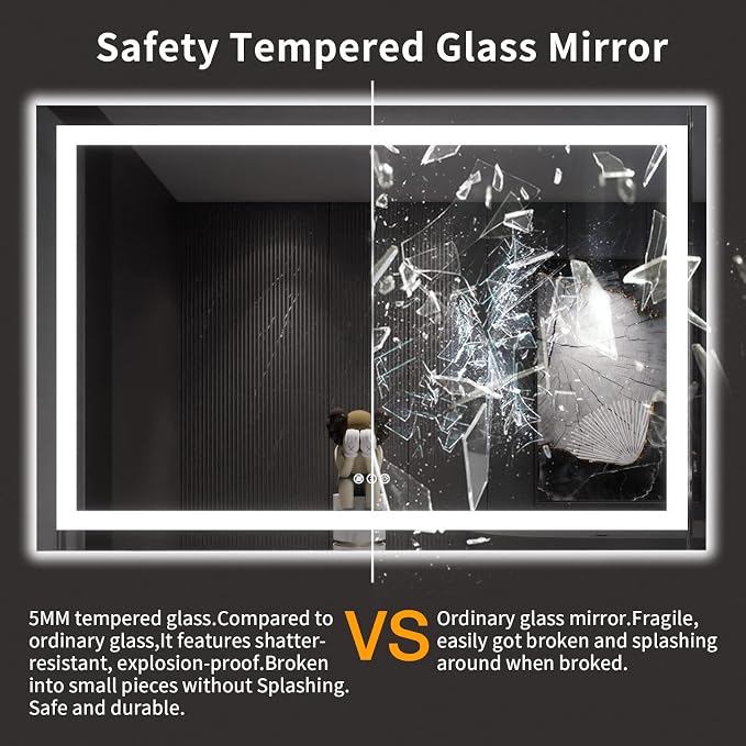 LOAAO 60X40 LED Bathroom Mirror with Lights, Anti-Fog, Dimmable, Backlit + Front Lit, Lighted Bathroom Vanity Mirror for Wall, Memory Function, Tempered Glass, ETL Listed | Anti-Fog, Dimmable, 3 Color Temperature, Backlit + Front Lit, Memory Function, ...
