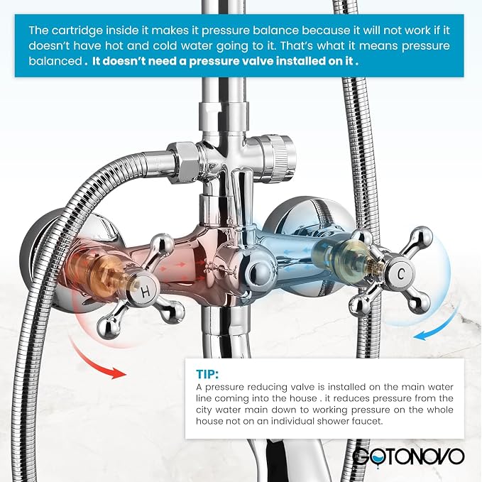 gotonovo Exposed Shower Faucet with Spout Polished Chrome,Curved Pipe | Brass Bathroom Exposed Shower System,8’’ Rain Head,Swivel Tub Spout 2 Cross Handle,Adjustable Handheld Sprayer,Wall Mount