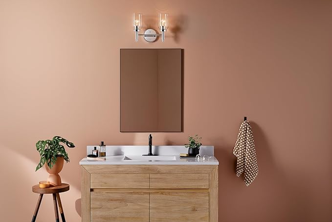 Kichler Madden 2-Light Vanity with Clear Glass in Chrome, Sloped Ceiling Compatible, for Single or Double Vanity in Bathroom (10.5" x 14.25"), 55184CH