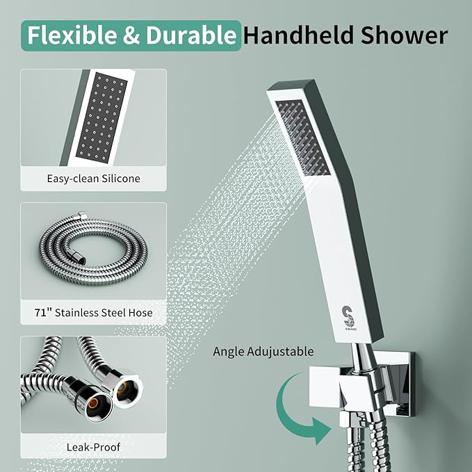 Shower Faucet Set Shower System - SR SUN RISE Polished Chrome Shower Trim Kit with Dual Shower Head, 12'' Ceiling Rainfall 6'' Wall Mount with Handheld Shower for Couples, Complete 6 Diverter Valve