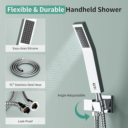 Shower Faucet Set Shower System - SR SUN RISE Polished Chrome Shower Trim Kit with Dual Shower Head, 10'' Ceiling Rainfall 6'' Wall Mount with Handheld Shower for Couples, Complete 6 Diverter Valve