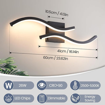 2 Packs Bathroom Vanity Light Fixture, 24in 5CCT Dimmable Modern Led Bathroom Light Fixtures Over Mirror, 26W Black LED Vanity Lighting Bar for Bathroom (Black,2 Packs, 24inch)