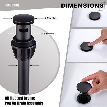 Bathroom Faucets with Pop Up Drain and Water Faucet Supply Hose, 8 Inch Widespread Bathroom Faucet 3 Hole 2 Handle, ChiLDano Oil Rubbed Bronze Bathroom Faucet CH2183ORB
