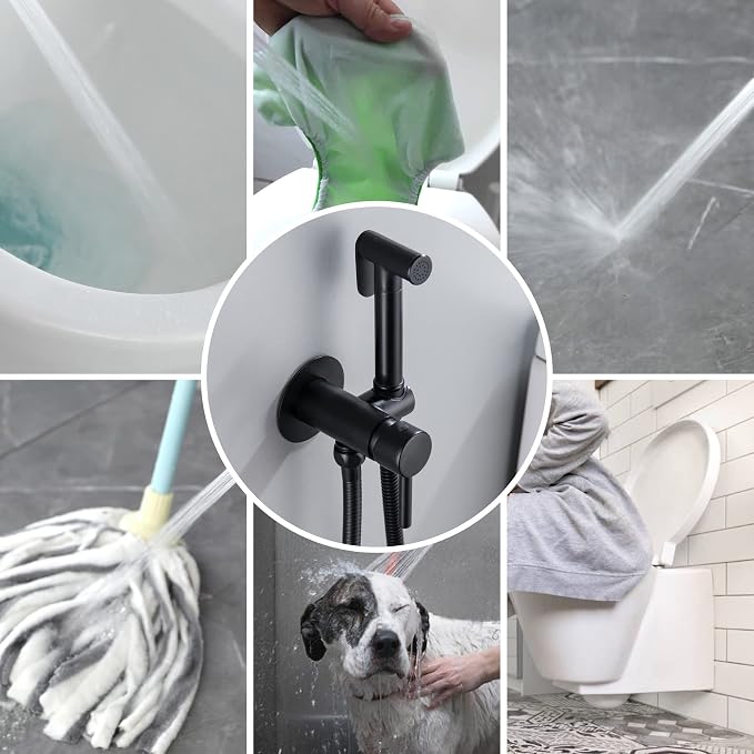 Wall Mounted Bidet Sprayer Set, Stainless Steel Round Handheld Bidet Attachment, Matte Black, BDS09-7