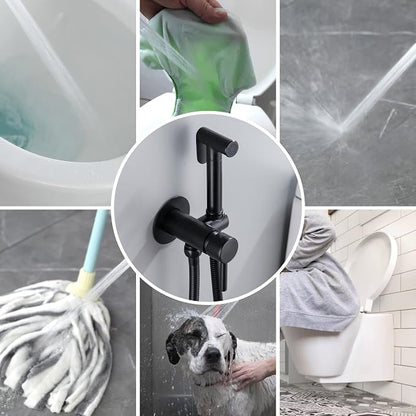 Wall Mounted Bidet Sprayer Set, Stainless Steel Round Handheld Bidet Attachment, Matte Black, BDS09-7