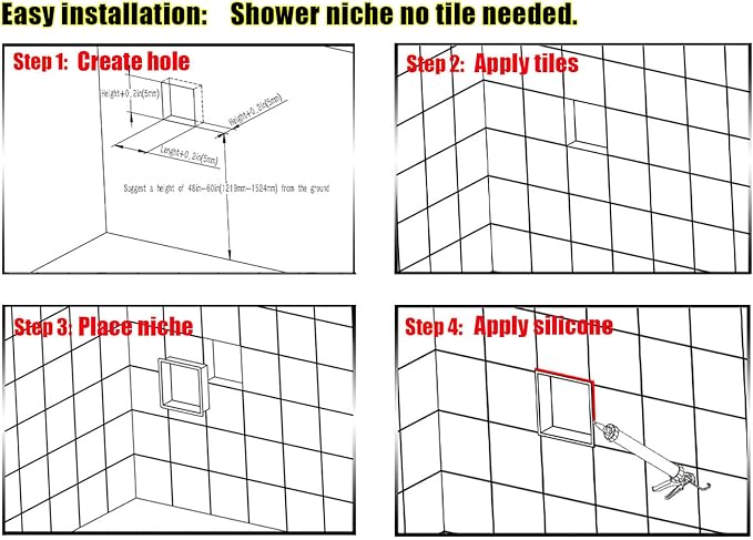 24 x 12 in Recessed Shower Niche with Double Shelves, Brushed Stainless Steel Wall Insert, No Tile Needed, Leakproof Built-in Storage for Bathroom, Kitchen, Bedroom