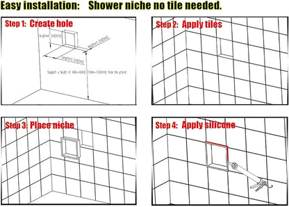 24 x 12 in Recessed Shower Niche with Double Shelves, Brushed Stainless Steel Wall Insert, No Tile Needed, Leakproof Built-in Storage for Bathroom, Kitchen, Bedroom