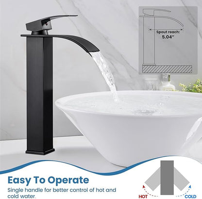 Airuida Tall Vessel Sink Faucet Oil Rubbed Bronze, Single Handle Single Hole Tall Waterfall Bathroom Faucet, Deck Mount Mixer Tap with Large Rectangular Spout Sink Washbasin Faucet Lavatory Vanity