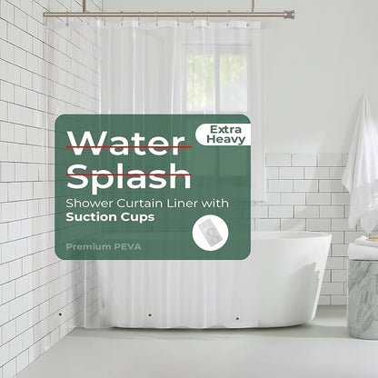 Clear Shower Curtain Liner with Side Suction Cups, Premium PEVA Plastic Shower Liner with 3 Magnets, Waterproof Bathroom Curtain, 36 x 72, Extra Heavy Duty Clear