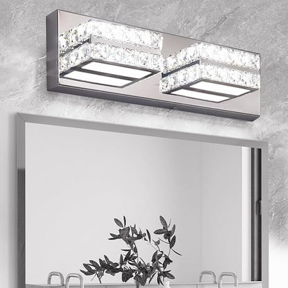 OKELI Crystal Bathroom Lighting Fixtures Over Mirror 2 Light Chrome Vanity Light Modern Vanity Wall Light for Washbasin, Dressing Table, 18W, Dimmable Cold White