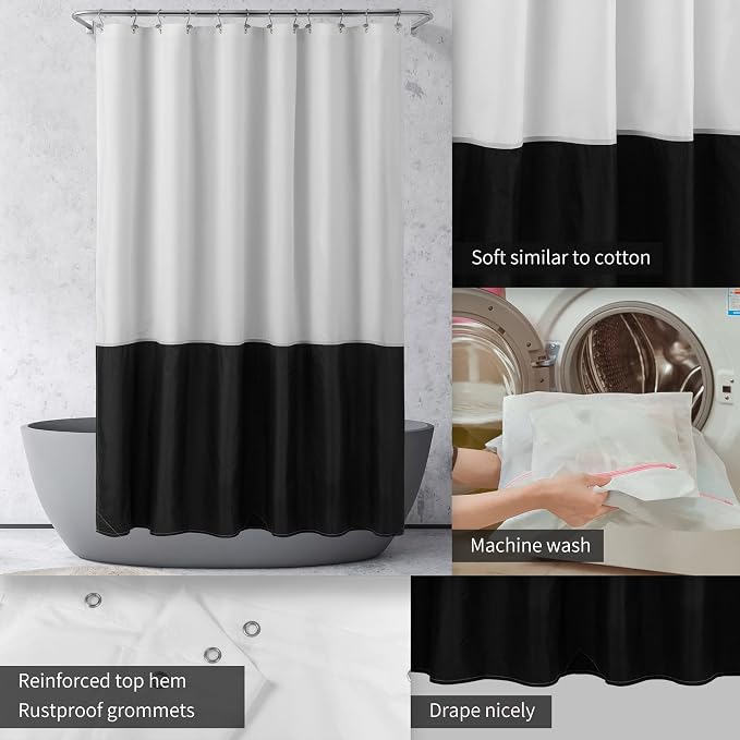ALYVIA SPRING Waterproof Fabric Shower Curtain or Liner Black/White, 72x72 | 3 Magnets, Soft Cloth & Hotel Quality, Machine Washable, Light-Weight, Standard Size