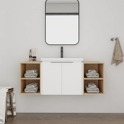 48" Bathroom Vanity with Sink, 48 Inch Floating Bathroom Vanity, Modern Bathroom Vanity, White Wall Mounted Cabinet Set