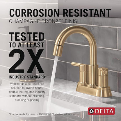 Delta Nicoli Centerset Brushed Gold Bathroom Faucet with Sprayer, 4 Inch 3 Hole Bathroom Sink Faucet with Pull Out Sprayer, Push-Pop Drain, Champagne Bronze 25749LF-CZPD