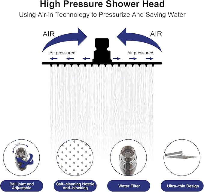 RUMOSE Rainfall Shower System with 4 Body Jets Wall Mounted 4 Mode Shower Faucet Set with 12 Inch Rain Shower Head and 2 in 1 Handheld Spray, Polished Chrome Brass Shower Fixtures, Rough-in Valve