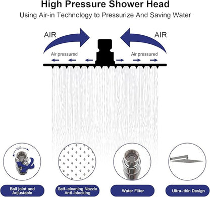 RUMOSE Rainfall Shower System with 4 Body Jets Wall Mounted 4 Mode Shower Faucet Set with 12 Inch Rain Shower Head and 2 in 1 Handheld Spray, Polished Chrome Brass Shower Fixtures, Rough-in Valve
