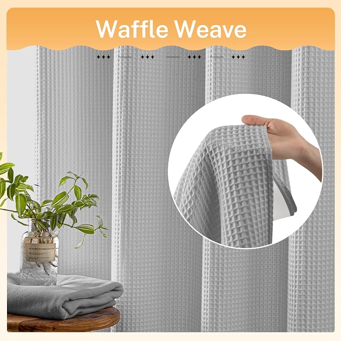 River Dream Cotton Blend Fabric Shower Curtain Set with Liner, Gray, 71x86 | Waffle Weave, No Hook Needed, with Snap in Replacement Liner, Top Sheer Window, Hotel Quality for Bathroom, Extra Long