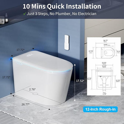 Smart Toilet with Bidet Built in, Bidet Toilet with Heated Seat and Night Light, Modern Tankless Toilet with UV for Bathroom, One Piece Toilets with Soft Close, Dryer, Foot Sensor, Auto Lid&Seat