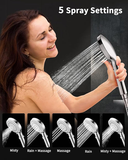 FASDUNT Shower Head with Handheld, High Pressure Showerhead with Long Hose | 80" Extra Long Stainless Steel Hose & Adjustable Bracket, Shower Heads with ON/OFF Switch for Pets Bath, Chrome