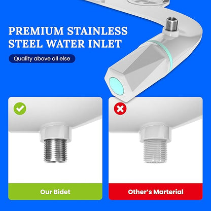 Ultra-Slim Dual-Nozzle Bidet Attachment - Adjustable Cold Water Pressure, Stainless Steel, Hygiene Upgrade,Non-Electric Bidet，Fluorescent White (Fluorescent White)