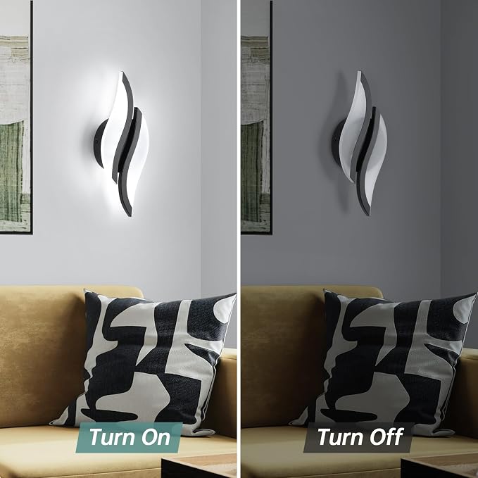CANEOE 2 Packs Modern LED Wall Sconce 6000K Black Indoor Wall Light Fixtures Acrylic Wall Sconce Lighting for Living Room Bedroom Bedside Bathroom Hallway Stairway Wall Lamp (Black, 2 Packs, 6000K)